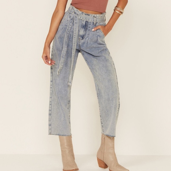 Wishlist Denim - WISHLIST WOMEN'S ACID WASH TIE WAIST HIGH RISE JEANS